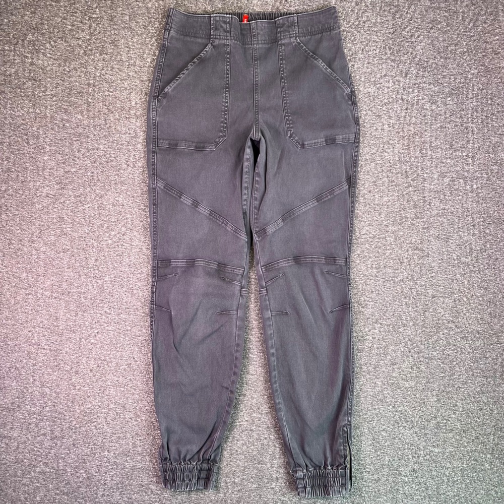 Spanx Joggers Women M Gray Grunge Moto Stretch Twill Ankle Zip High Rise Pull-On